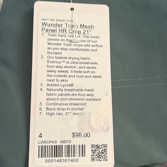 NWT lululemon Wunder Train Mesh Panel HR Crop 21” in Medium Forest (green) Size4 - Picture 8 of 8